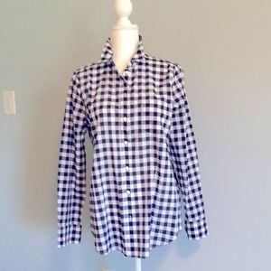 J Crew Navy and White check Button Down